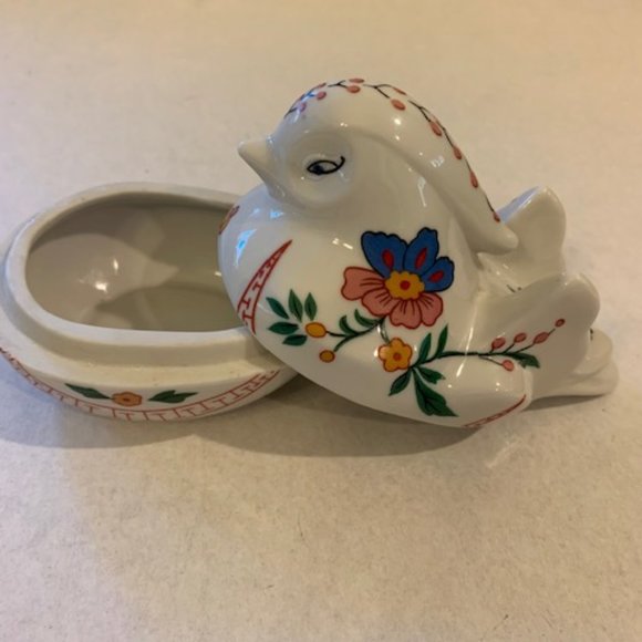 Porcelain Bird Prestige MCML XXX1 Trinket Jewelry Box Hand Painted Flower Design - Picture 3 of 10